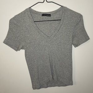 Brandy Melville Ribbed Fitted Grey V-Neck